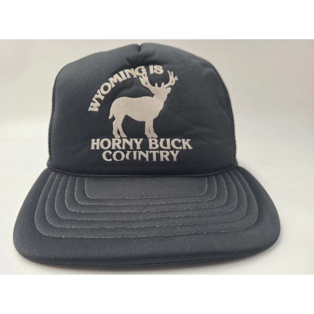 Vintage Wyoming Is Horny Buck Country Mesh Trucker Snapback Hat Cap‎ Funny Joke
